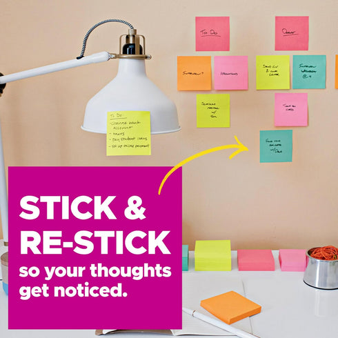 Post-it Super Sticky Notes, 5 Sticky Note Pads, 3 x 3 in., School Supplies for Students, Ideal for Textbooks, Notebooks, Walls and Vertical Surfac...