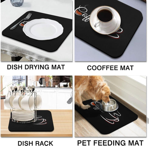 Coffee Bar Mat Accessories for Countertop Absorbent Hide Stain Rubber Backed Dish Drying Mats for Kitchen Counter Draining Pad Decor Gift Fit Unde...