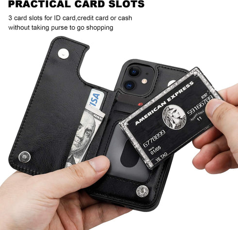 ONETOP Compatible with iPhone 12 Mini Wallet Case with Card Holder, PU Leather Kickstand Card Slots Case, Double Magnetic Clasp and Durable Shockp...