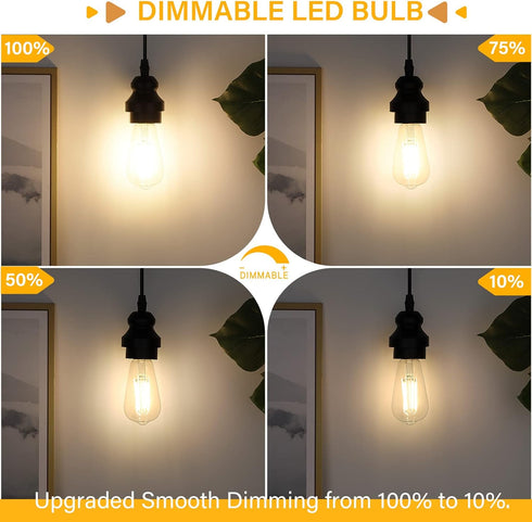 MAXvolador Vintage LED Edison Bulb Dimmable 60W Equivalent 850 Lumens, 6W Edison Light Bulbs 3000K, Antique ST58 LED Filament Bulb E26 Base, Pack ...