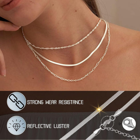 3PCS 18K Gold Plated Layered Necklaces for Women, Bead Coin Bar Pendant Necklace Set- Chain, Choker & Layered Snake Necklaces -Dainty Gold/Silver ...