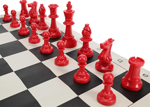 WE Games Color Bright Plastic Staunton Tournament Chess Pieces with 3.75 in. King - Half Chess Set of Chess Pieces Only, Red...