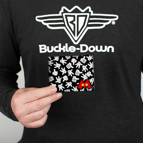 Buckle-Down Men's Disney Wallet, Bifold, Mickey Mouse M Icon Hand Gestures Scattered Black White, Vegan Leather, Multicolor, Standard Size...