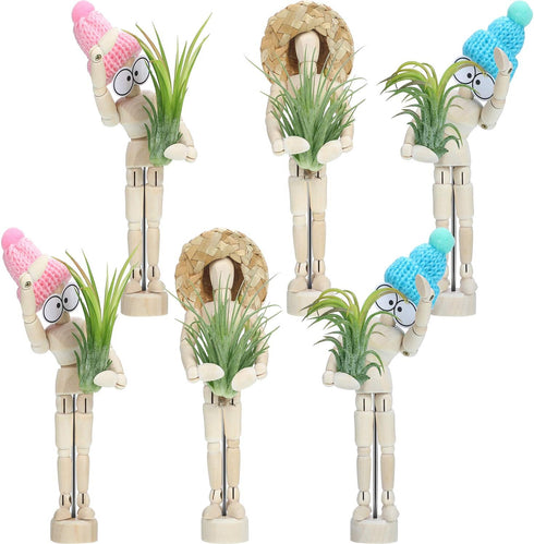 6 Sets Air Plant Holder Wooden Jointed Mannequin Tabletop Flexible Shape Adjustable Pose DIY Accessories Decor Planter Tillandsia Air Fern Display...