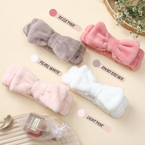 VITEVER 4 Pack Spa Headband for Washing Face, Girls Makeup Bow Tie Hair Band, Microfiber Women Headbands, Elastic Headband to Skincare, Gifts for ...