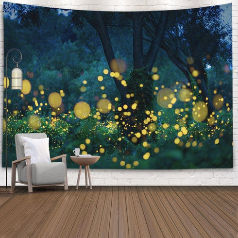 EMMTEEY Fantasy Tapestry Lampyridae Night Trees Lightning Bugs Fireflies Wall Tapestry Wall 80X60 Tapestry Present for Friends Families...