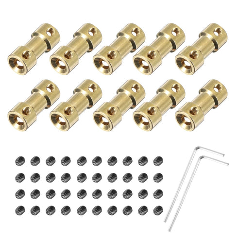 MECCANIXITY 10pcs 5mm to 5mm Brass Shaft Coupling Joint Connector with Screws and Hex Wrench Flexible Motor Shaft Coupler for RC Model Car Airplan...