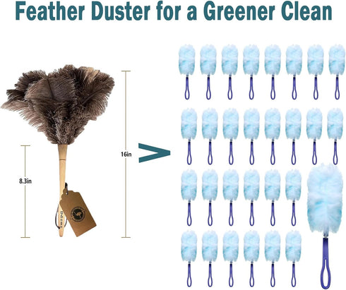 Feather Duster, Feather Dusters for Cleaning Ddzmz Fluffy Natural Genuine Ostrich Feathers with Wooden Handle Reusable Handheld Ostrich Feather Du...