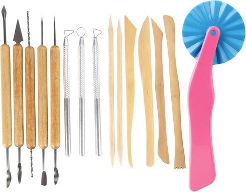Pottery Tool Starter Kit - 15-Piece 26-Tool Beginner's Clay Ceramics Modeling Carving Sculpting Set -Arts and Crafts School Project, w Carrying Ca...