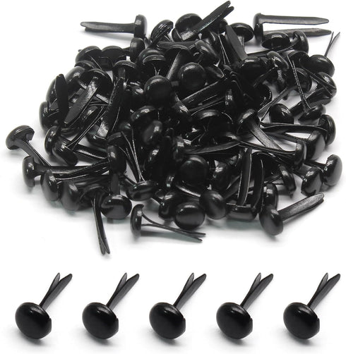 100 PCS Mini Brads Fasteners - Mini Round Head Metal Paper Fasteners for DIY Craft - Black(6mm*12mm)...