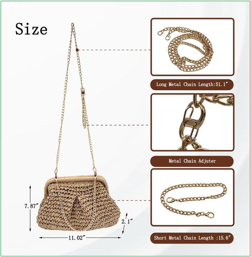 Straw Clutch Purses for Women, Dumpling Woven Crossbody Bag, Summer Straw Handbags Beach Purse...