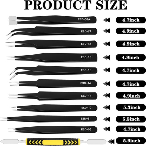 11 PCS Precision Tweezers Set, ESD Tweezers Set, Premium Craft Tweezers Kit, Anti-Static Stainless Steel Tweezers with Tweezer Storage Bag for Lab...
