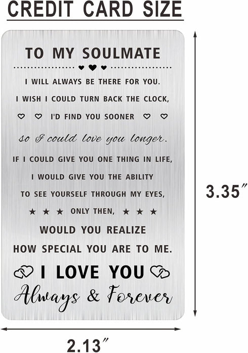To My Soulmate Engraved Wallet Card - Soulmate Gifts for Him Men Her Women - I Love You Soulmate Valentines Day Presents...