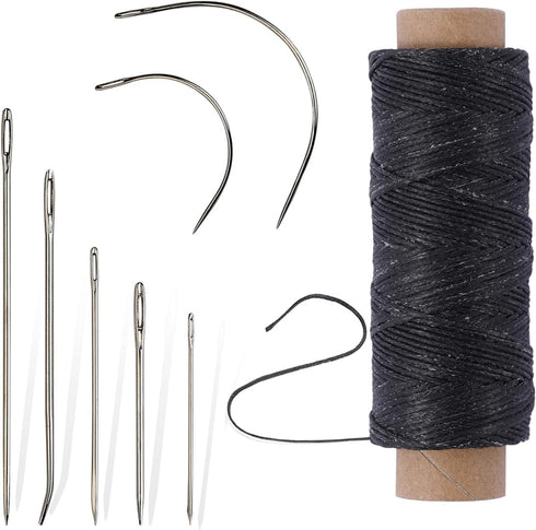 55Yards Waxed Thread with 7 Pcs Leather Needles for Hand Sewing 150D Flat Sewing Waxed Thread Leather Repair Needles for Women Sewing Upholstery L...