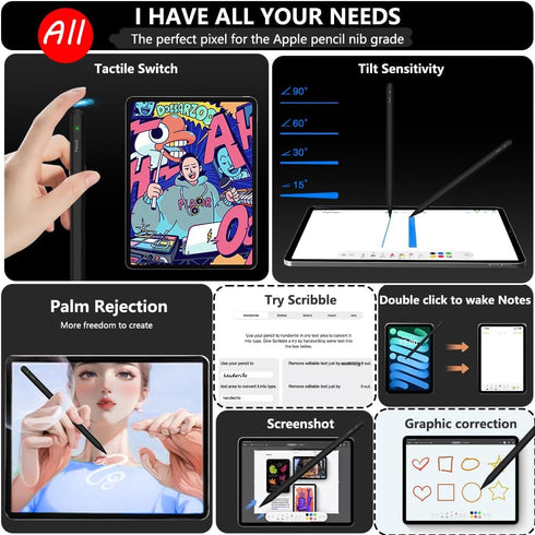 Pencil 2nd Generation for, Pen for with Magnetic Wireless Charging, Bluetooth, Tilt Sensitivity, Pen for iPad with iPad Pro 11 in 1/2/3/4, iPad Pr...