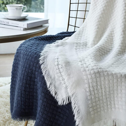 CREVENT Farmhouse Waffle Knit Throw Blanket for Couch Sofa Chair Bed Home Decoration, Soft Warm Cozy Light Weight for Spring Summer Fall (50''X60'...