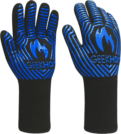 GEEKHOM BBQ Grill Gloves,1472? Heat Resistant Oven Gloves, EN407 Certified 13 Inch Flexible Barbecue Mitts Good Grip for Smoker, Baking, Cooking, ...