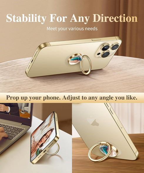 GVIEWIN Marble Cell Phone Ring Holder, Metal Kickstand Grip for Magnetic Car Mount Compatible with iPhone 15 Pro Max/15 Plus/14/13/12 Series & Gal...