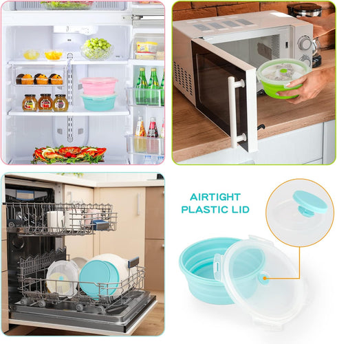 3Pack Collapsible Silicone Food Storage Containers with Lid 40OZ Foldable Lunch Bowl for Microwave Freezer Dishwasher Safe 800ml...