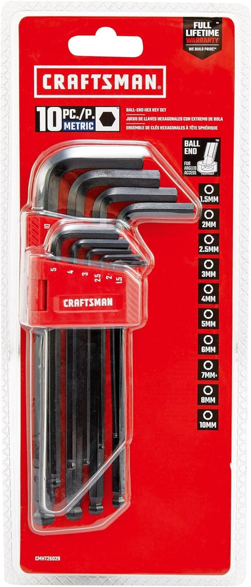 CRAFTSMAN Hex Key Allen Wrench Set with Ball-End, MM, 10 Piece (CMHT26029)...
