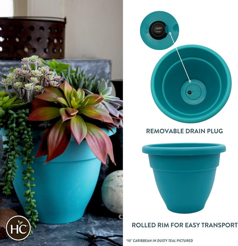 The HC Companies 6 Inch Caribbean Planter - Lightweight Indoor Outdoor Plastic Plant Pot for Herbs and Flowers, Dusty Teal...