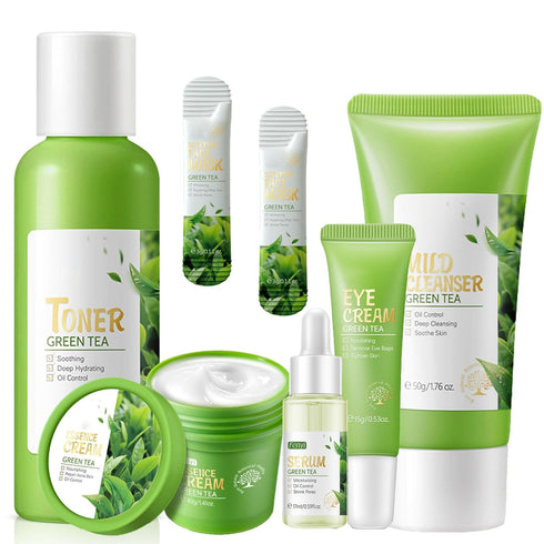 Face Care Set for Women, Green Tea Skin Care Set, 7Pcs Skin Care Products with Toner, Serum, Face Cream, Eye Cream Cleanser, Sleep Mask, Moisturiz...