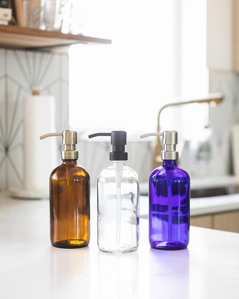 Amber Glass Jar Soap and Lotion Dispenser with Matte Black Pump - 16 oz - by Jarmazing Products...