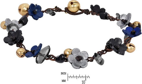 AeraVida Whimsical Pretty Genuine Leather Daisies Flowers Brass Jingle Bells Anklet For Women...