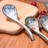 Japanese and Korean Large Ceramic Soup Spoon Set of 5 Hand-Painted Long Handle Rice Spoons...