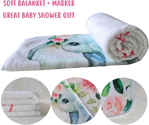 Floral Elephant Baby Monthly Milestone Blanket, Jungle Elephant Girl's Soft Fleece Monthly Milestone Blanket , Girl Elephant Nursery Infant Newbor...