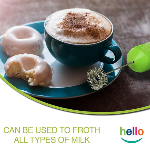 HELLO Milk Frother - Double Whisk Head, Handheld Battery Operated Electric Foam Maker For Bulletproof Coffee, Lattes, Cappuccino, Hot Chocolate, S...