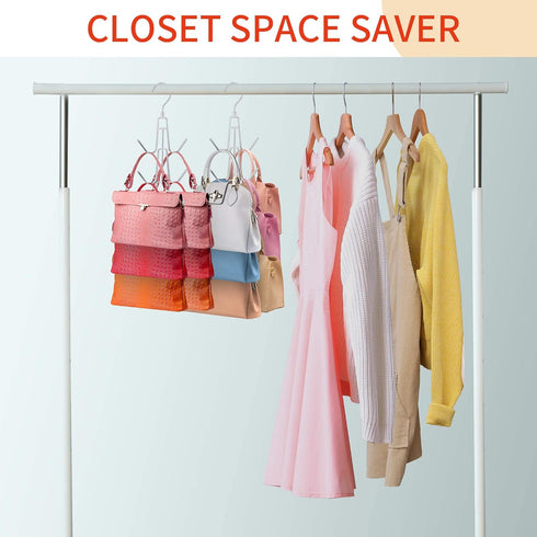 Purse Hanger for Closet, Rotatable Bag Organizer, 6 Storage Capacity Space Saving Handbag Holder, Closet Organizers and Storage Backpack Rack, Sil...