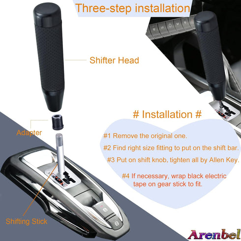 Arenbel Long Gear Shifter Knob Leather Covered Car Stick Shift Lever Alloy Handle Fit Most Manual Vehicles, Black...