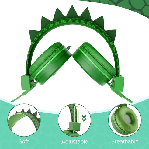QearFun Dinosaur Headphones for Boys Kids for School,Kids Wired Headphones with Microphone & 3.5mm Jack,Teens Toddlers Noise Cancelling Headphone ...