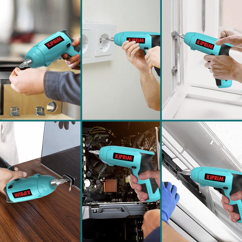 Small 4V Electric Screwdriver,Kiprim ES3 Cordless Screwdriver Tool with Rechargeable Battery,LED Front Light & Power Display Light for Home DIY Bl...