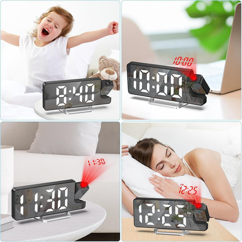 AMIR Projection Alarm Clock for Bedroom, 7.9 in Display LED Alarm Clock with 180° Rotatable Projector, Digital Clock with Brightness,Large Screen,...