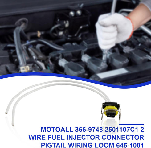 MOTOALL 366-9748 2501107C1 2 wire Fuel Injector Connector Pigtail Wiring Loom 645-1001 for Caterpillar C7 C9 Excavator IPR Valve 7.3 6.0 VGT 6.0 6...