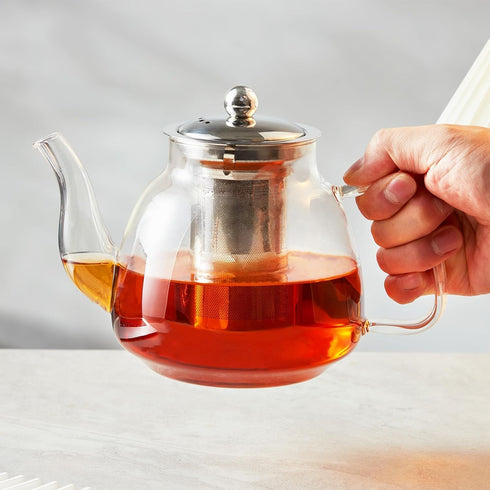 42oz/1250ml Glass Tea Kettle?Glass Teapot with Removable Stainless Steel Infuser, for Blooming and Loose Leaf Tea, Stovetop & Microwave Safe Tea P...