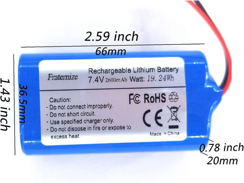 7.4V 2600mAh Rechargeable Battery Lithium li ion Batteries with XH2.54-2P Connector for Electronics, Lighting, Equipment 7.4v Battery Pack...
