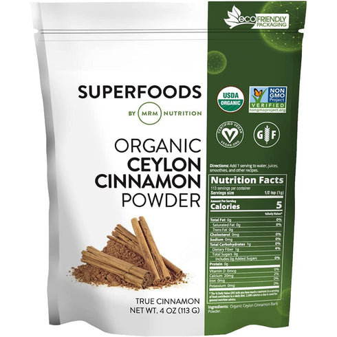 MRM Nutrition Organic Ceylon Cinnamon Powder | Superfoods | True cinnamon | Antioxidants | Heart health | Vegan + Gluten-free | 113 servings...