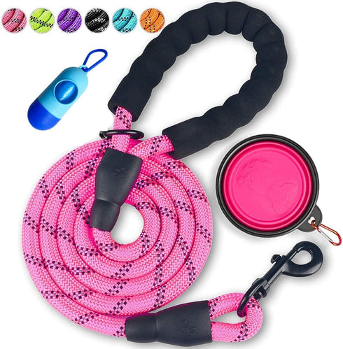 1 Dog Leash 2FT/5FT/6 FT Thick Durable Nylon Dog Rope - Comfortable Padded Handle Reflective Rope Dog Leash for Medium Large Dogs with Collapsible...