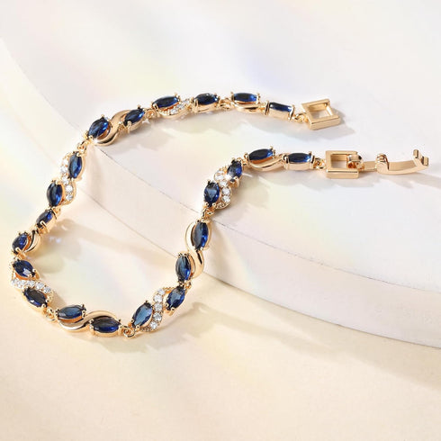 Richapex Diamond Tennis Bracelet for Women, Eternity Bracelet Blue Cubic Zirconia, Gold Plated...