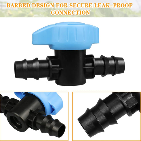 1/2 Inch Drip Irrigation Barbed Valve: 3 Pack 1/2" Shut Off Valves Male x Male for 1/2 Inch Drip Irrigation Tubing (.570-.620" ID) Switch Valves f...