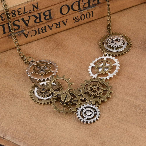 Steampunk Clock Necklace Choker Vintage Steam Punk Gears Sweater Chain Necklace Steampunk Accessories for Women Men...