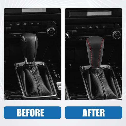Gear Shift Head Knob Cover Transmission Lever Trim for Honda Civic 2006-2011 for Honda Ciimo 2011-2015 Faux Leather Black Red Stitches...