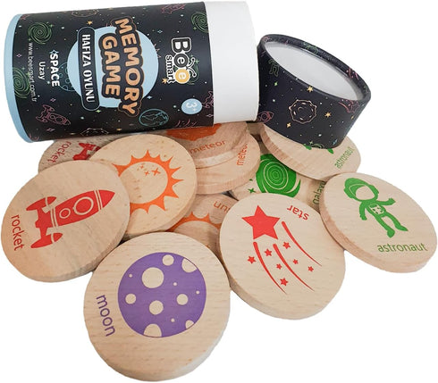 Wooden Memory Game - Matching Memory Game for Kids 3 and Up, 16Pcs | Educational Toy for Preschool Toddlers Board Games (Space)...