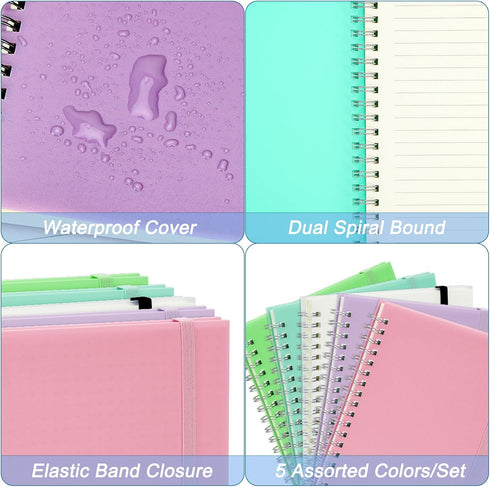 EOOUT 5 Pack Lined Paper Notebook 5.7 x 8.4 Inches College Ruled Spiral Notebook Journal for School, Office, Artist Writing/Drawing (Pink, Blue, G...
