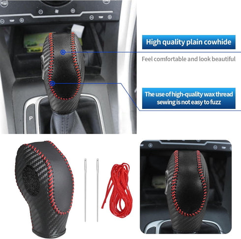 PU Carbon Fiber Gear Shift Knob Cover Fit for Ford Focus (2012-2016), Fiesta (2014-2016), Fusion S, SE (2013-2016)...