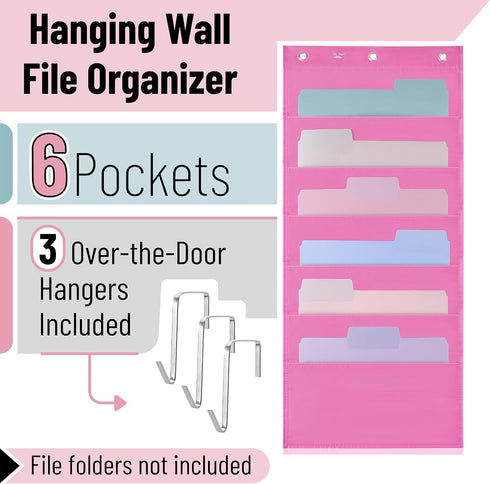 Mr. Pen- Hanging Wall File Organizer, 6 Pocket, Pink, 3 Overdoor Hangers Included, Over The Door File Organizer, Hanging Folder Organizer, Wall Fo...
