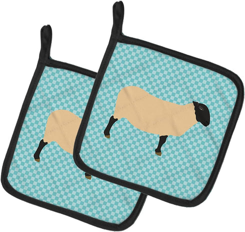 Caroline's Treasures BB8146PTHD Suffolk Sheep Blue Check Pair of Pot Holders Kitchen Heat Resistant Pot Holders Sets Oven Hot Pads for Cooking Bak...